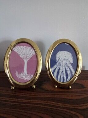 Vintage Pair Of Oval Brass Footed Frames.